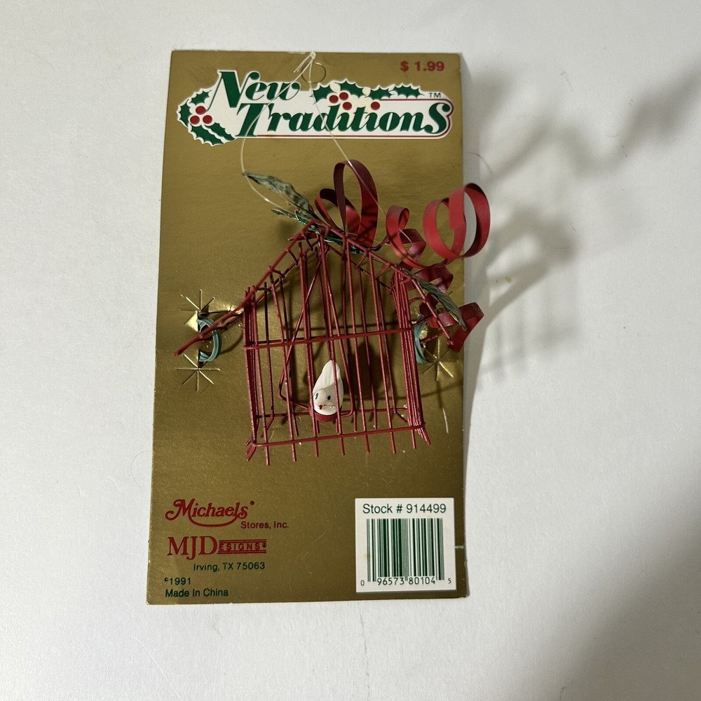 Vintage 1991 Michaels Bird in Cage Christmas Ornament‎ New Traditions Tree Decor